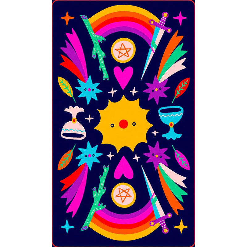 Rainbow Tarot 78 Cards and Guidebook featuring vibrant artwork with magical symbols and colors.