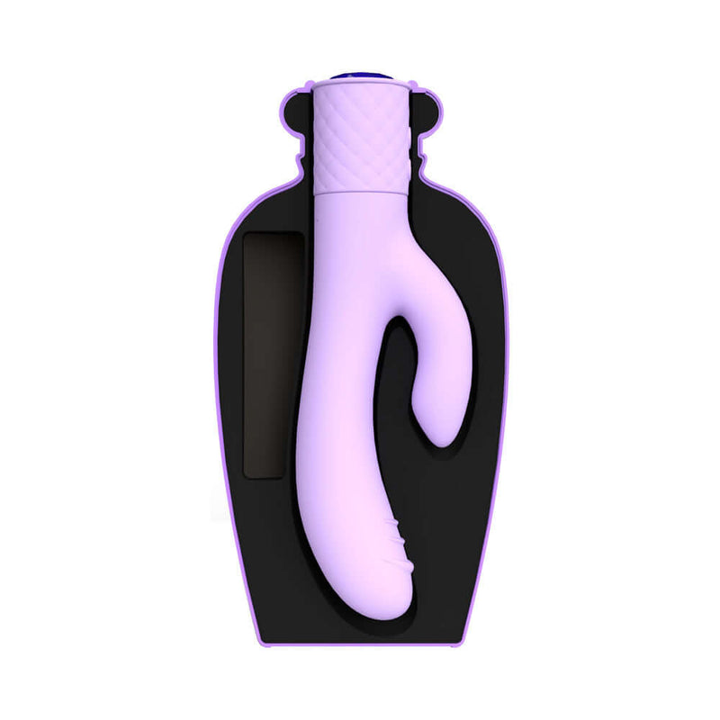 Lola Milani Mystique Rabbit Lilac, dual-stimulation vibrator in sleek lilac design, packaged elegantly.