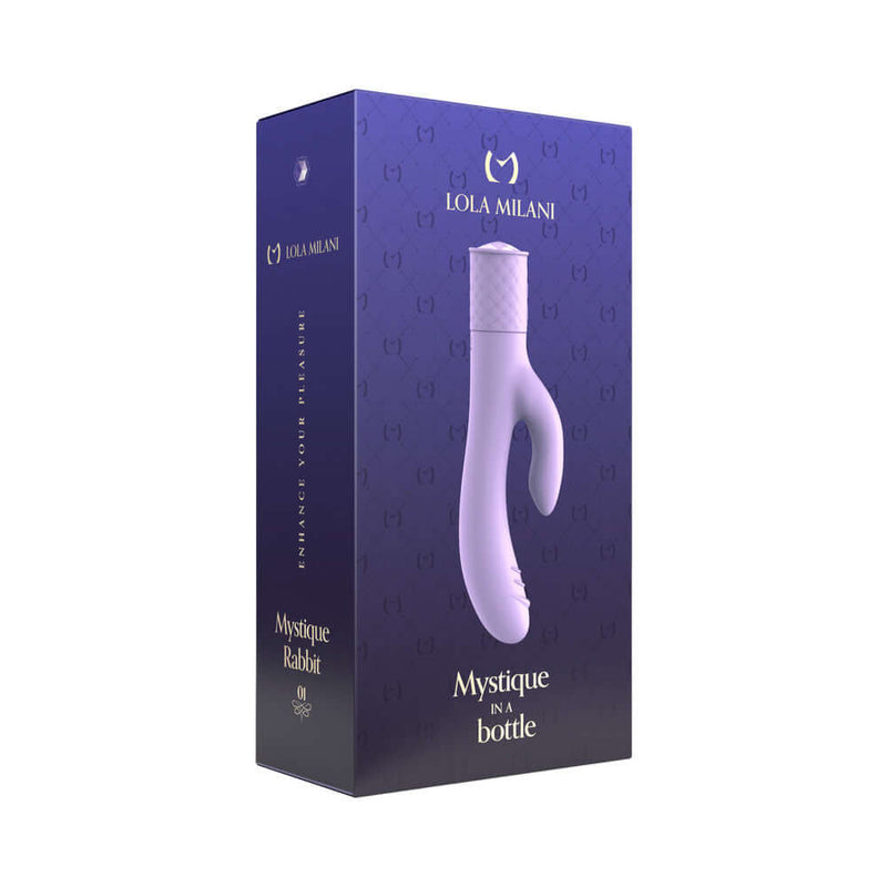 Lola Milani Mystique Rabbit Lilac packaging featuring elegant design for dual-stimulation pleasure.
