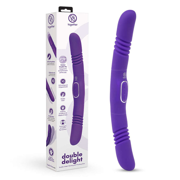Together Couples Double Delight Purple dual-ended vibrator with packaging, designed for shared intimacy.