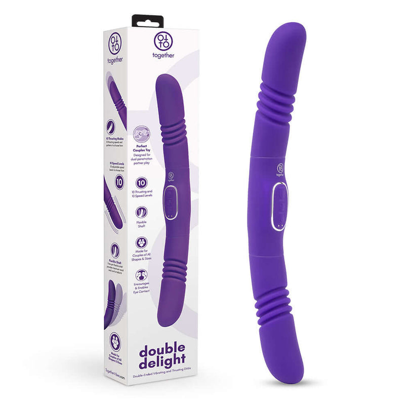 Together Couples Double Delight Purple dual-ended vibrator with packaging, designed for shared intimacy.