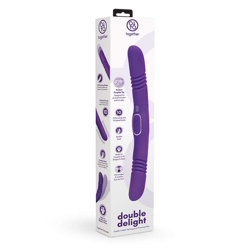 Together Couples Double Delight Purple couples vibrator packaging, featuring dual-ended design for amplified intimacy.