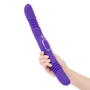 Together Couples Double Delight Purple dual-ended vibrator held in hand with a sleek and flexible design.