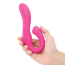 Together Couples Harmony Vibe Pink silicone vibrator held in hand, showcasing its elegant design and versatility.