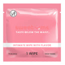 Sweetums Intimate Wipes Cherry Flavor 10 Pack single wipe packaging with playful design.