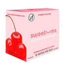 Sweetums Intimate Wipes Cherry Flavor 10 Pack box featuring cherry imagery and product details.