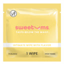Sweetums Intimate Wipes Pina Colada Flavor 10 Pack single wipe package with playful branding and instructions.