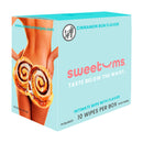 Sweetums Intimate Wipes Cinnamon Bun Flavor 10 Pack box packaging with cinnamon bun design for intimate care.