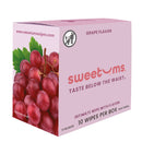 Sweetums Intimate Wipes Grape Flavor 10 Pack packaging with grape design and discreet wipes inside.