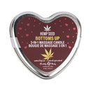 Earthly Body Hemp Seed Massage Candle Bottom's Up 4.7 Oz in a heart-shaped tin container.