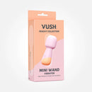 VUSH Peachy Collection Mini Wand packaging designed for broad vulva stimulation with deep vibrations.