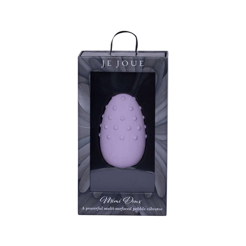 Je Joue Mimi Deux Double Sided Clitoral Vibrator Lilac in packaging with soft pleasure dots.