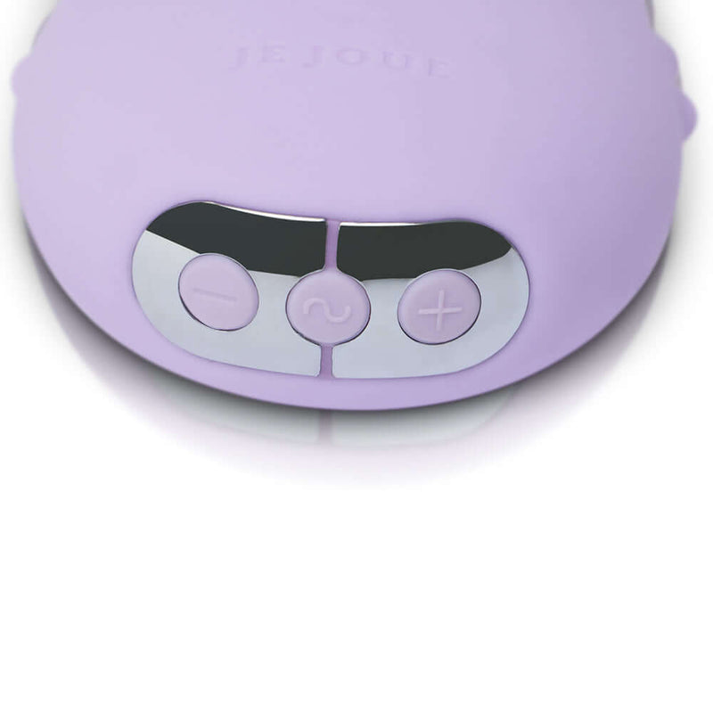 Je Joue Mimi Deux Double Sided Clitoral Vibrator Lilac control buttons and soft design close-up.