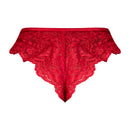 Magic Silk Sugar High Split Crotch Panty Red S/M lace panty with scalloped edges and satin bow in vibrant red.