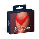 Magic Silk Sugar High Split Crotch Panty Red S/M packaging showcasing flirtatious lace design in red.