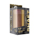 Shaft Vibrating Model J 6.5 Inch Dual Density Silicone Dildo Pine in packaging with realistic design.