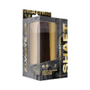Shaft Vibrating Model J 6.5 inch Silicone Dildo Mahogany in packaging, showing realistic design and size.