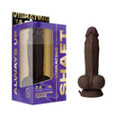 Shaft Vibrating Model A 7.5 inch Dual Density Dildo Mahogany in packaging, showcasing realistic design and features.