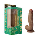 Shaft Vibrating Model N 8.5 inch Dual Density Silicone Dildo Oak in packaging, showcasing its realistic design and features.