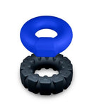 Performance Plus Engage Silicone Cock Ring Set 2 Piece featuring blue and black rings for enhanced performance.
