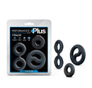 Performance Plus Throttle Silicone Cock Ring Set Black packaging displaying three silicone rings for enhanced performance.