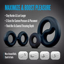 Performance Plus Throttle Silicone Cock Ring Set Black features maximizing pleasure with three sizes for custom fit.