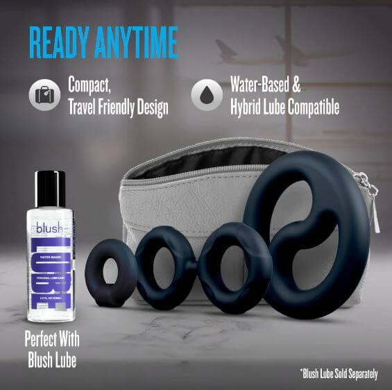 Performance Plus Throttle Silicone Cock Ring Set Black, compact design with lube compatibility for enhanced pleasure.