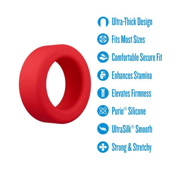 Performance Plus Pursuit Silicone Cock Ring Red with ultra-thick design and comfortable secure fit.
