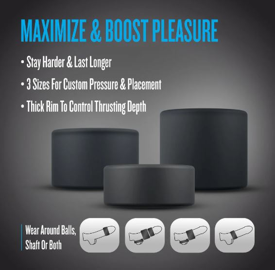 Performance Plus Accelerate Silicone Cock Ring Set 3 Piece features to enhance stamina and pleasure.