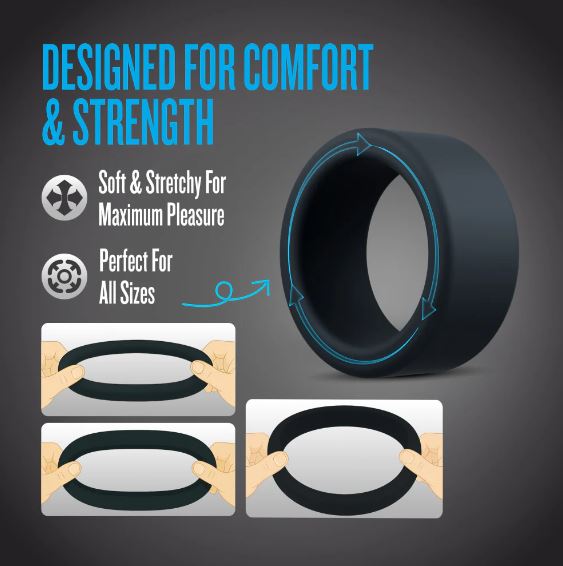 Performance Plus Accelerate Silicone Cock Ring Set 3 Piece features soft and stretchy design for comfort and strength.