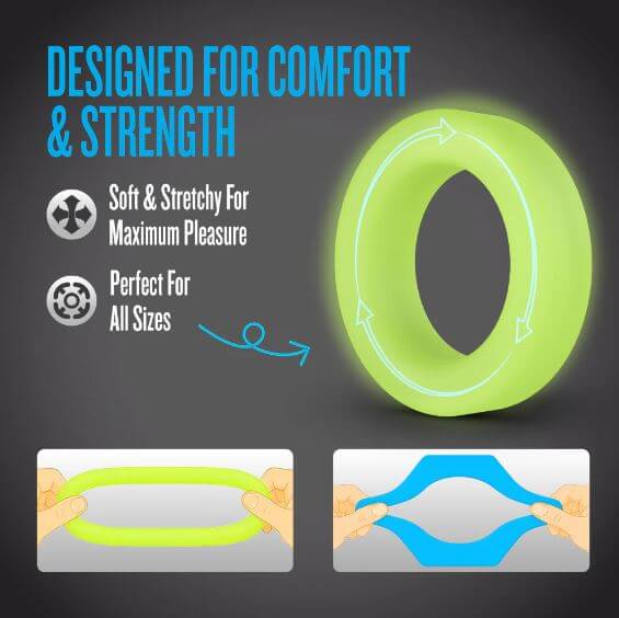 Performance Plus Flash Silicone Glow in the Dark Cock Ring Set featuring soft, stretchy design for maximum pleasure.