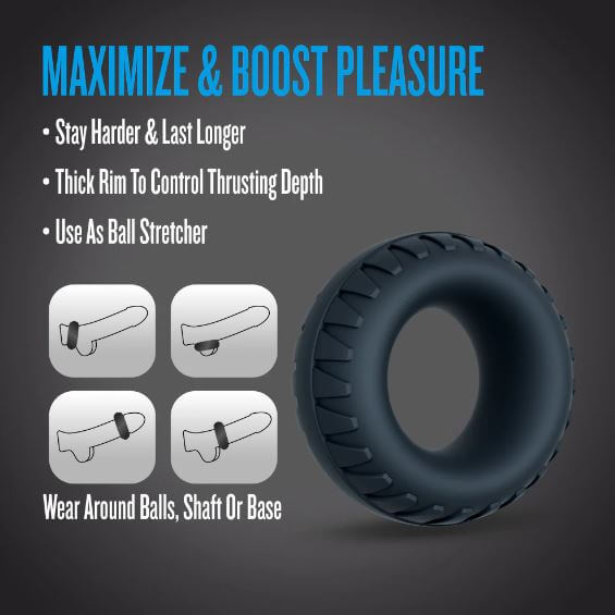 Performance Plus Traction Silicone Cock Ring Black for enhanced pleasure, stamina, and firm erections with textured design.