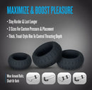 Performance Plus Drift Silicone Cock Rings 3 Piece Set Black features including size options and textured design for enhanced pleasure.