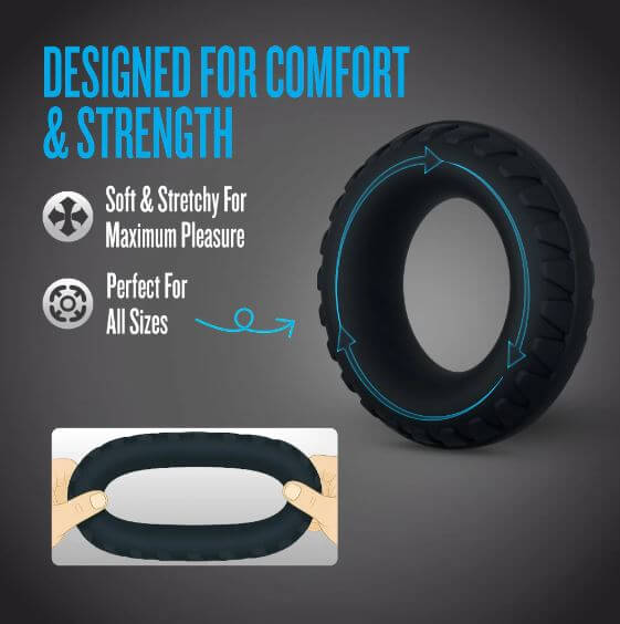 Performance Plus Drift Silicone Cock Rings 3 Piece Set Black features designed for comfort and strength with a soft and stretchy texture.