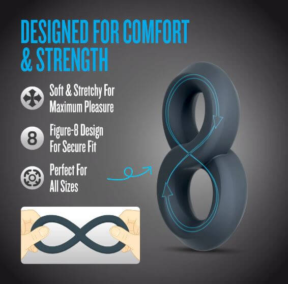 Performance Plus Launch Silicone Cock and Ball Strap Black figure-8 design for comfort and strength.