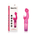 Adam & Eve Butterfly Kiss Rabbit Vibrator Pink with curved tip and butterfly stimulator packaging.