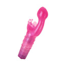 Adam & Eve Butterfly Kiss Dual Action Vibrator in bright pink, featuring clitoral and internal stimulation design.