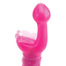 Image of Adam & Eve Butterfly Kiss Dual Action Vibrator featuring a pink design with a butterfly shape for stimulation.