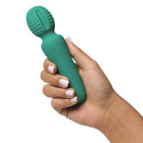 Adam & Eve Eve's Petite Private Pleasure Wand in hand, showcasing its ergonomic design and soft silicone finish.