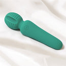 Adam & Eve Eve's Petite Private Pleasure Wand in teal silicone on soft white fabric.