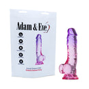 Adam & Eve Sunset Dreams 7.5 Inch Realistic Dildo in ombre colors next to its packaging with usage instructions.