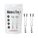 Adam & Eve Eve's Naughty Weighted Nipple Clips Silver in packaging with adjustable clips and beaded weights.