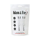 Adam & Eve Eve's Naughty Weighted Nipple Clips Silver package featuring adjustable BDSM-style clamps with beaded weights.
