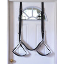 Adam & Eve Naughty Couples Door Swing Sex Position Aid hanging on a door, featuring adjustable straps and supportive grips.