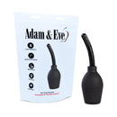 Image of Adam & Eve EZ Anal Douche Squeeze Bulb Black with flexible tip and packaging for easy insertion.