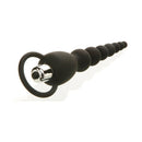 Adam & Eve Vibrating Silicone Anal Beads Black with graduated silicone design and removable bullet vibe for anal play.