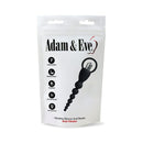 Adam & Eve Vibrating Silicone Anal Beads Black packaging with 7 vibration modes and waterproof description.