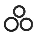 Adam & Eve Silicone Penis Ring Set featuring three graduated black silicone rings for enhanced erections.