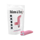 Adam & Eve Silicone Rechargeable Finger Vibe Light Pink packaging with finger vibe illustration and features.