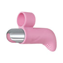 Adam & Eve Silicone Rechargeable Finger Vibe Light Pink with a silver tip and pleasure nubs for targeted stimulation.